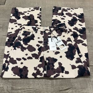 OAT New York Cow Print High Rise Wide Leg Jeans | Size 28 / 6 | NWT
